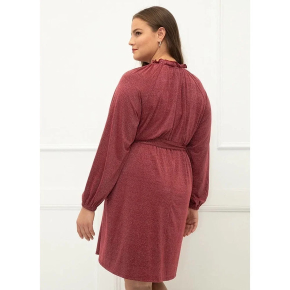 Eloquii Elements Long Sleeve Shimmer Tie Waist Dress - Picture 2 of 8